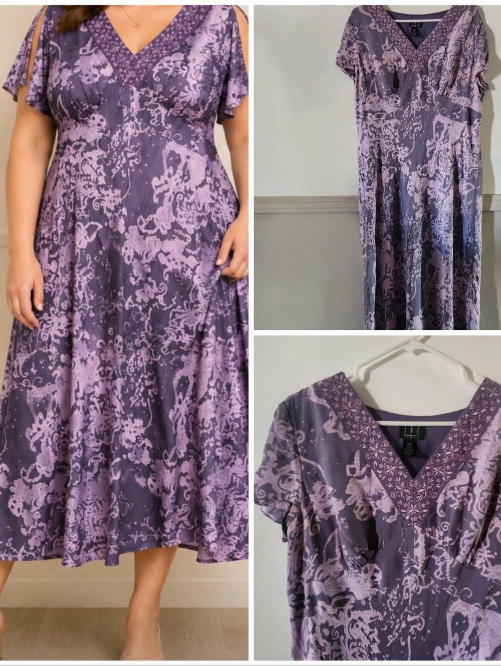 INC International Concepts Lavender and Purple Maxi Dress with V-Neck